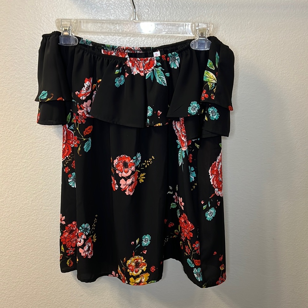 Black Floral Off The Shoulder Top